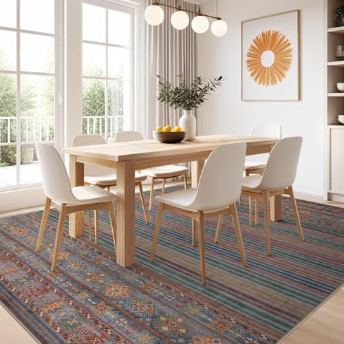 Nakagishi 9X12 Area Rugs Living Room: Washable Large Vintage Rug Neutral Non-Slip Soft Stain Resistant Indoor Carpet for Bedroom Nursery Dining Room Office Playroom - Multi Color - Image 6