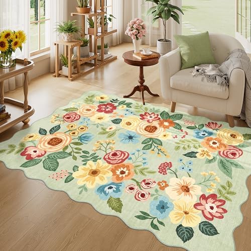 DUKINO 4x6 Area Rug, Non Slip Floral Washable Rug for Living Room, Green by DUKINO