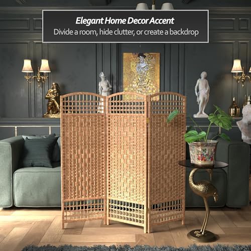 4 ft. Short Fiber Weave Folding Screen - Natural - 3 Panels - Image 3