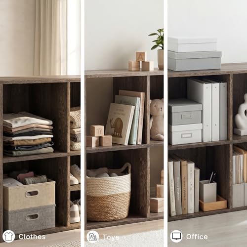 Signature Design by Ashley 4 Cube Organizer Small Bookshelf Bookcase, Brown - Image 6