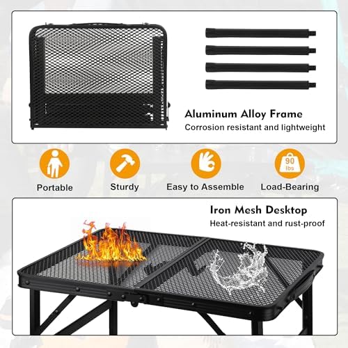 GREGIN Folding Camping Grill Table, Outdoor Metal Table. Foldable, Portable - Image 4