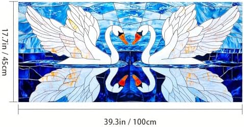 HOMETITUTE Swan Pair Stained Glass Window Cling 39.3x17.7 Inch PVC - Image 3