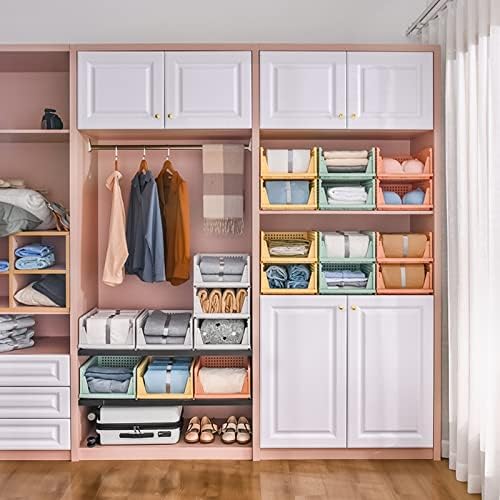 4 Pack Folding Closet Organizers Storage Box, Stackable Storage Bins, Plastic Drawer Basket Closet Storage for Wardrobe Cupboard Kitchen Bathroom Office White-4L - Image 2