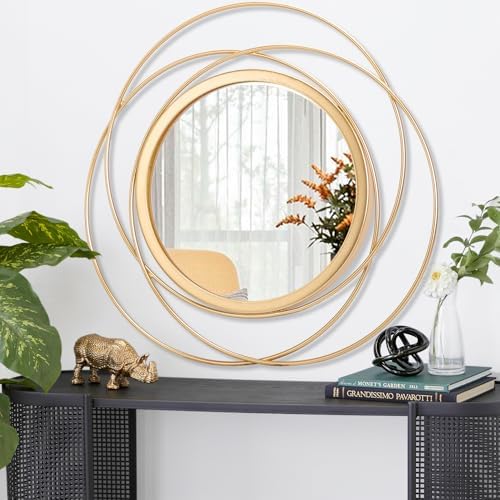 Wall Mirror Mounted Gold Large Round Decorative Mirrors, Circle Metal Art Mirror Home for Bathroom Vanity, Living Room or Bedroom 24" x 24" - Image 2