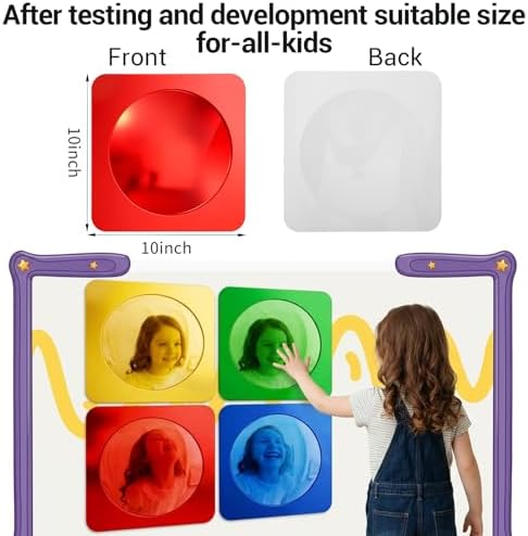 4 Pcs Sensory Wall Mirror Acrylic Bubble Mirror Wall Decoration 10" x 10" Scandinavian Natural Decor Sensory Room Science Decompression Space (Red, Yellow, Green, Blue) - Image 2