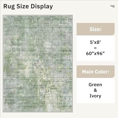 Soalmost Abstract Rug 5x8 Washable Area Rugs for Living Room, Green/Ivory - Image 5