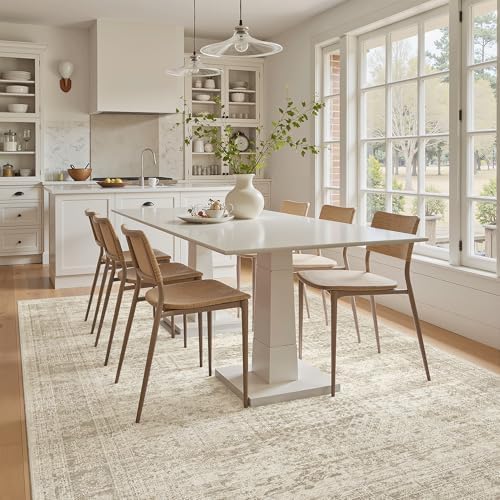 Soalmost 5x8 Area Rugs Beige Low Pile Washable Trendy Faded Style Rug - Image 3