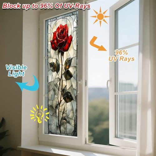 IVN Privacy Window Film Stained Glass Window Red Rose Floral Decorative - Image 4