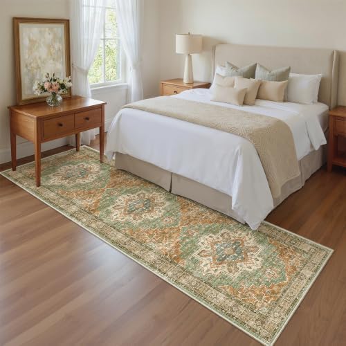 Madane Washable Hallway Runner Rug 2x8 Kitchen Runners, Brick/Brown/Green - Image 3