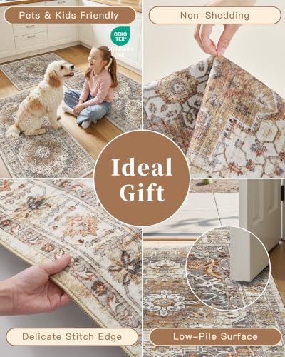 Madane Washable Kitchen Rug Set of 3 Small Area Rugs Non-Slip Turmeric/Grey - Image 6