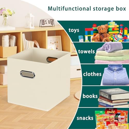 Black Foldable Storage Cubes Bins, Fabric Storage Box Cubes Organizer Baskets with Dual Handles for Home Organizer,Set of 6,(Creamy-White) - Image 3