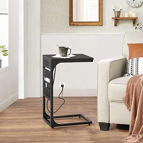 TUTOTAK C Shaped End Table with Charging Station, Side Table for Sofa - Image 7