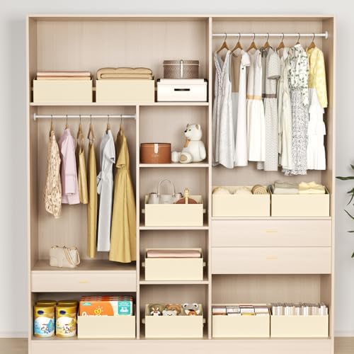 DIMJ Large Closet Storage Bins 8 Pack - Fabric Trapezoid Closet Organizer Bin, Foldable Storage Baskets for Shelves, Closet Shelf Organizer, Clothing Storage Box for Toys, Books, Towel, Clothes, Beige - Image 6