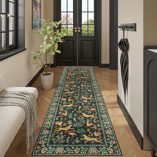 DUKINO 2.6x10 Washable Runner Rug, Non Slip Animal Rug for Hallway, Black - Image 3