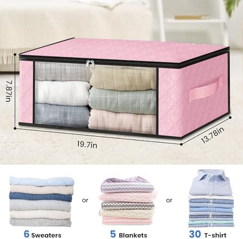 HomeHacks 6-Pack Clothes Organizer Storage Bags, 35L Storage Bins, Pink - Image 2