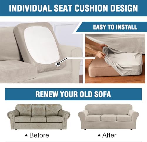 H.VERSAILTEX Rich Velvet Stretch 2 Piece Cover Chair Slipcover Sofa Cover Furniture Protector Couch Soft with Elastic Bottom Chair Couch Cover Width Up to 49 Inch (Chair, French Oak) - Image 6