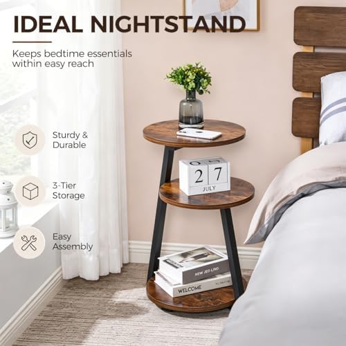 BEWISHOME Small Round Side Table, 3-Tier End Table with Storage Shelves - Image 5