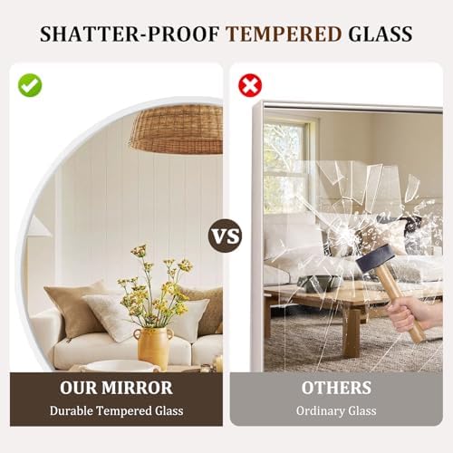 WallBeyond Round Wood Mirror 32 inch Circle Wall Mirror for Bathroom Round Wall Mirror for Wall Decor, Vanity, Entryway Living Room (White) - Image 6