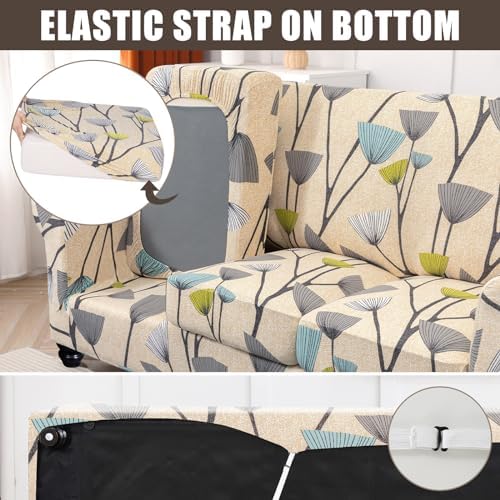 SearchI Stretch Sofa Cover Printed Couch Cover, Floral Pattern 4 Pieces Sofa Slipcover with 3 Separate Cushion Cover, Washable Furniture Protector for Living Room(Sofa, Dandelion Pattern) - Image 4