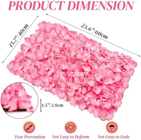 Noamus 4 Pack 24"x16" Flower Wall Panel Set, Artificial Flower Backdrop, 3D Silk Pink Hydrangea Floral, Wall Decorative Faux Flower for Photo Centerpieces, Home Party Wedding Decoration - Image 2