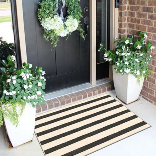 Black and White Striped Outdoor Rug - 2x3 Non-Slip Front Door Mat - Image 7