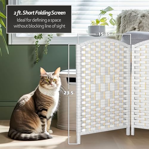 Red Lantern 2 ft. Short Diamond Weave Fiber Folding Screen - White - 8 Panel - Image 5