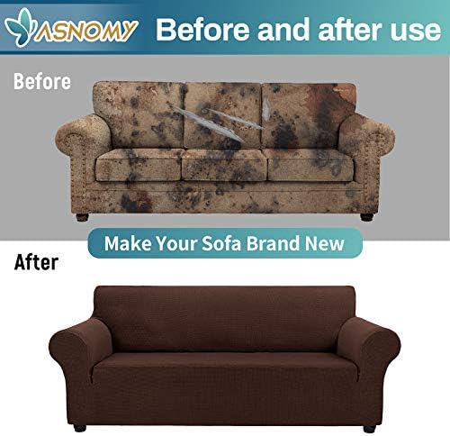 Asnomy Stretch Couch Covers for Sofa Washable, 3 Cushion Couch,Chocolate - Image 6