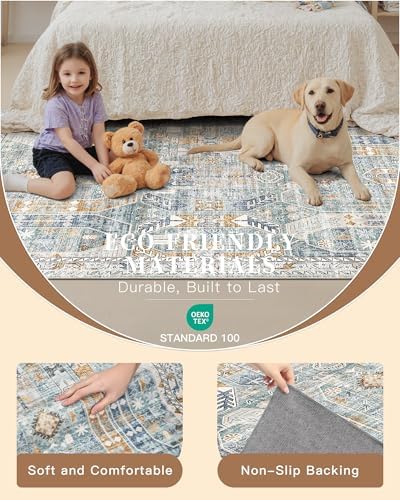 Madane Washable Area Rug 2x3 Small Entryway Rugs Non-Slip, Blue/Gold - Image 5