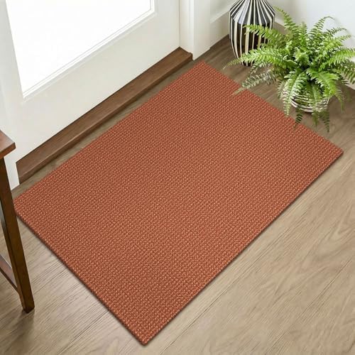 KOZYFLY Indoor Door Mat 2x3 ft Small Area Rugs Washable Front Door Mat Non Slip Rubber Backed Entryway Rug Cotton Entrance Doormat for Front Porch Kitchen Bedroom, Burnt Orange/Tan by KOZYFLY