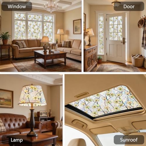 Kromapolis Window Privacy Film,Stained Glass Magnolia Floral 35.4″ x 157.4″ - Image 4