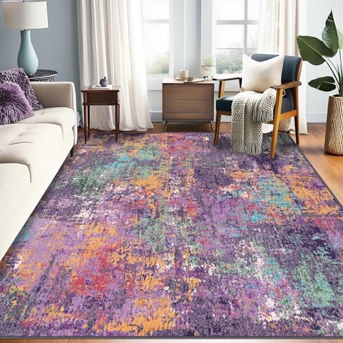 RELEANY Washable 7'x9' Abstract Area Rug for Living Room Purple Multi by RELEANY