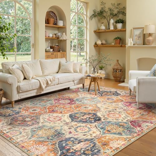 Lahome Moroccan Machine Washable Rugs for Living Room, 4x6 Rug for Bedroom Non-Slip Vintage Trellis Ultra-Thin Throw Carpet for Dining Room Office Nursery Elise, Cream/Multi - Image 6
