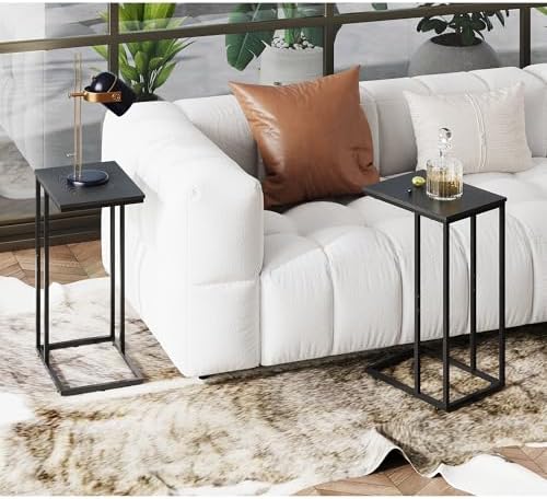 WLIVE C Shaped End Tables Set of 2, C Black Side Table for Couch, TV Trays Set of 2, Couch Side Tables that Slide Under, Small Side Table, C Table for Sofa, Living Room, Bedroom, Small Space, Brown - Image 2