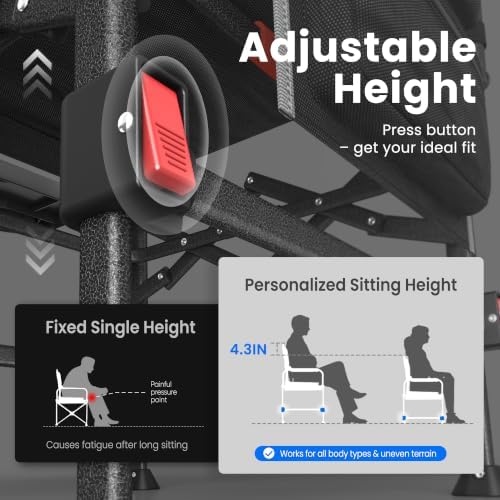 HIKEMOON Folding Camping Director Chairs, Adjustable Height, Black - Image 4