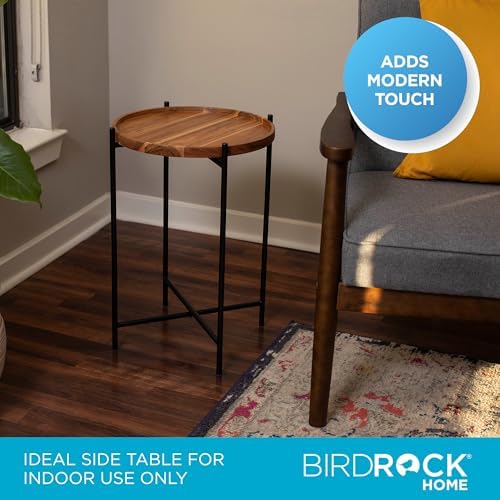 BIRDROCK HOME Folding Side Table with Removable Wood Tray - Modern Accent, Foldable End Table for Living Room, Bedroom - Portable Serving Tray for Decoration, Coffee, Drinks & Food - Natural Acacia - Image 5