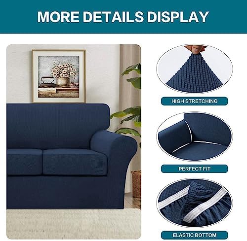 Turquoize 3 Piece Sofa Covers for 2 Cushion Couch Sofa Slipcover Soft Couch Cover for Dogs-Washable Sofa Furniture Covers with 2 Individual Cushion Covers, Thick Jacquard Fabric (Loveseat, Navy) - Image 4