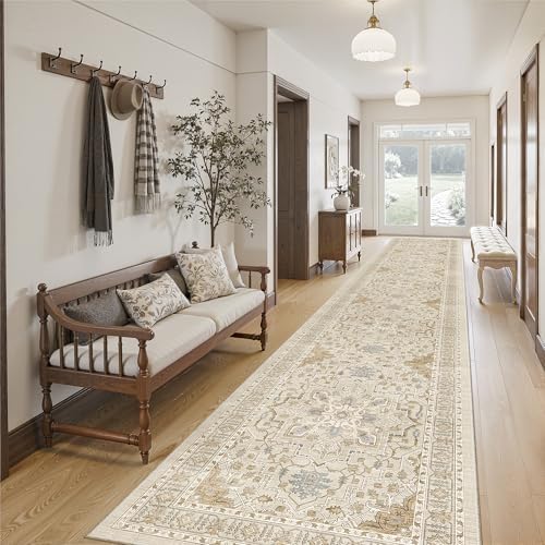 Madane Hallway Runner Rug 2'6''x16' Kitchen Runners Vintage, Beige/Blue - Image 4