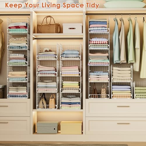 5-Tier Stackable Closet Storage Shelves, Closet Organizers and Storage Basket, Foldable & Stackable Closet Organizers for Closet System, Space-Saving Closet Shelf for Home ,White(Patent No. 30022416) - Image 5