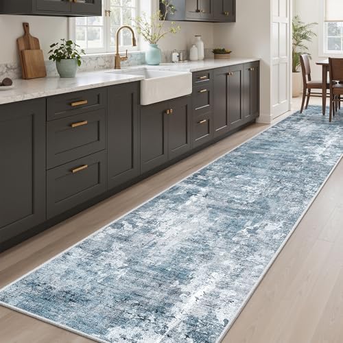 Soalmost Hallway Runner Rug 2'6" x 12' Kitchen Rugs Abstract Blue/Grey by Soalmost