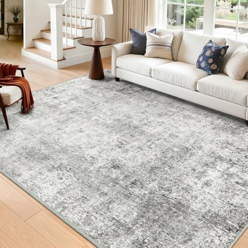 RELEANY Washable 6'x8' Abstract Area Rug for Living Room Gray White by RELEANY