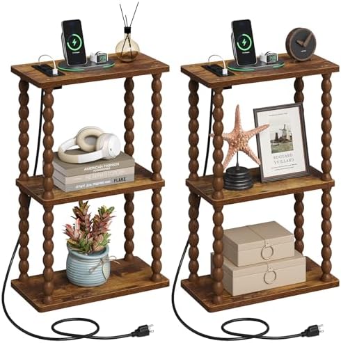 ELYKEN Side Table with Charging Station, Set of 2 Narrow Bedside Table by ELYKEN