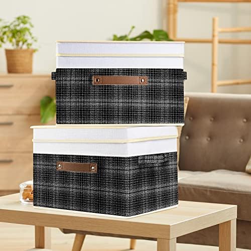 TYEERS Collapsible Storage Bins with Lids, Patchwork Design, Washable, Fabric Storage Boxes, 14.9x9.8x9.8 inches, 3 Pack, Black - Image 6