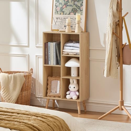 LEYAOYAO 5 Cube Bookshelf,Mid-Century Modern Bookcase with Legs,Light Wood - Image 5