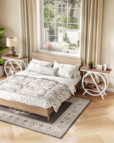 LITTLE TREE End Table, Set of 2 Narrow Side Table with 4-Tier Large Storage Space, Modern Bedside Table for Living Room, Home Office, Bedroom, Brown and White - Image 5