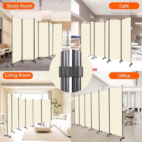 88" W 4 Panel Room Divider, Portable Privacy Screen W/Wheels Freestanding - Image 7