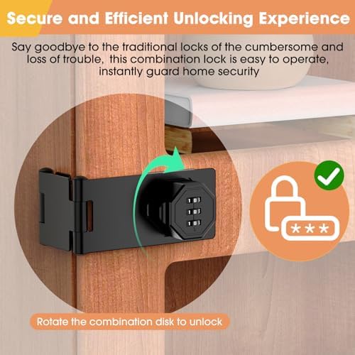 90 Degree Cabinet Locks with Combination, Mechanical Folding Door Latch, Keyless Password Rotary Hasp Latch Lock for Office File Cabinet, Drawers, Locker, Small Door, Cupboard (1, Black) - Image 4