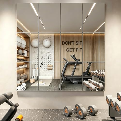 12" x 12" Glass Wall Mirror Tiles for Wall, Frameless Peel and Stick on Mirrors Full Length Wall Mounted for Home Gym Mirror Yoga Bedroom Dancing Studio Dressing Room (12PCS) by Unknown