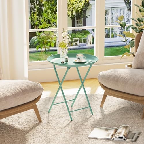 Garden 4 you Folding TV Tray Table, Metal Round Side Table, Green Dinner Table with Metal Frame, Modern Outdoor Tray Table for Living Room, Bedroom, Patio & Small Spaces, 2 Packs - Image 6