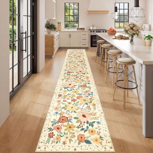 DUKINO 2x12 Washable Runner Rug, Non Slip Long Kitchen Rugs, Beige Yellow - Image 3
