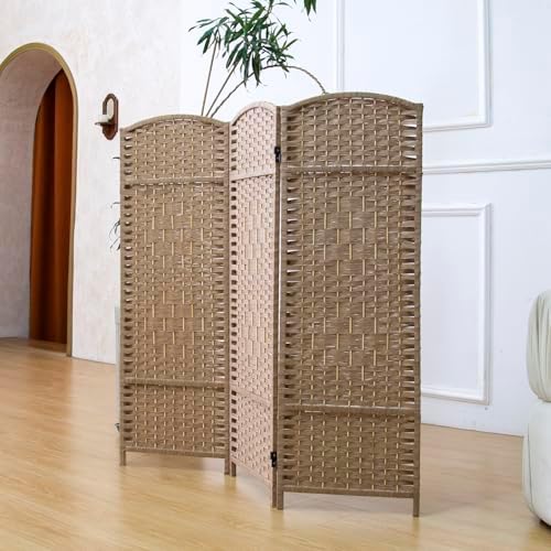 Furnnylane 3 Panel Rattan Divider Short Room Partition Screen,Double Sided Folding Divider for Room Separation,Light Brown,47.2" H x 47.2" W - Image 3